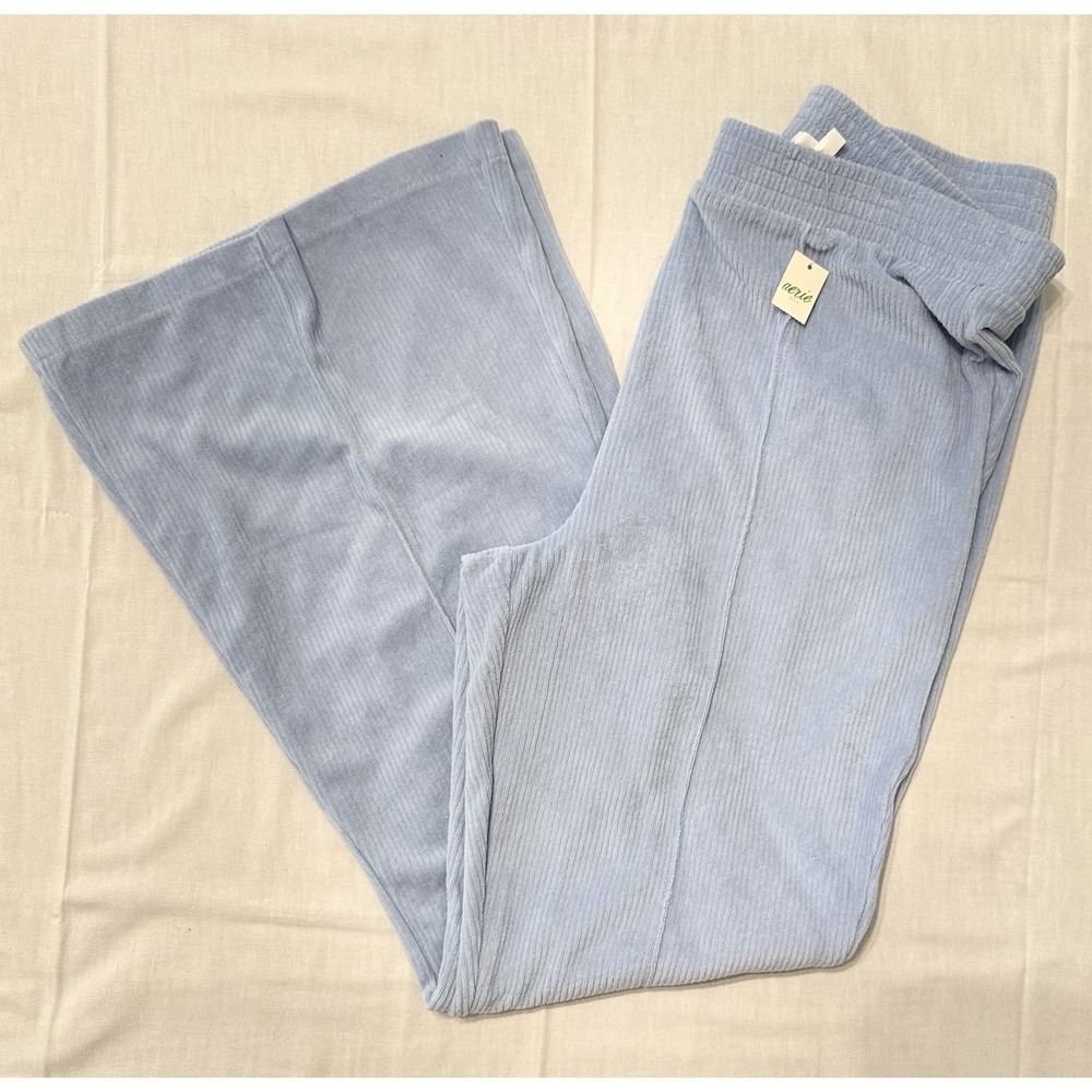 NWT Aerie Corduroy Flare Lounge Pants - Dusty Blue Size Large